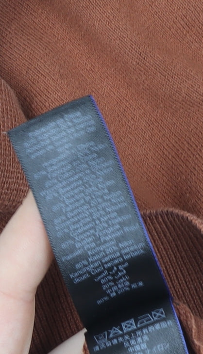 Next Men’s Brown Striped Knit Polo Shirt L Retro Casual