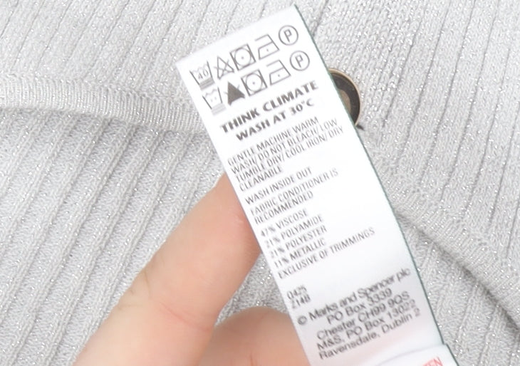 Marks and Spencer Womens Silver L Cardigan Knit Button Front Long Sleeve
