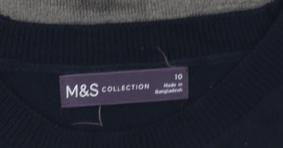 Marks and Spencer Womens Grey Blue Geometric Crew Neck Pullover Size 10