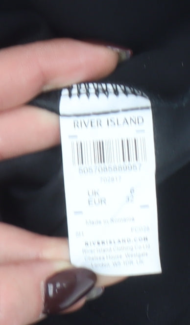 River Island Women Black Size 6 Paperbag Trousers Belted Casual