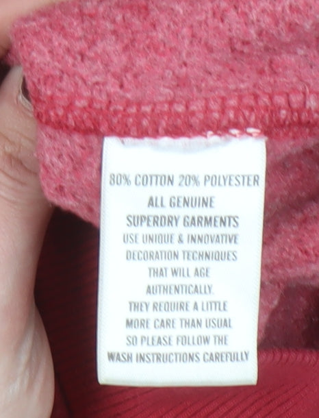 Superdry Women Red Pullover Hoodie Large Cotton Blend Graphic Print