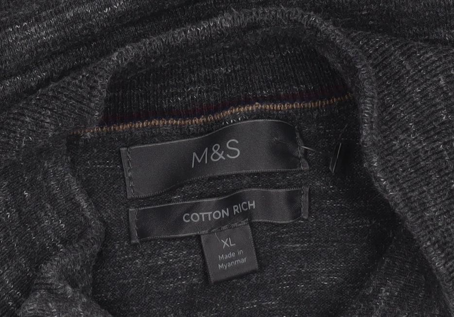 Marks and Spencer Men’s Grey XL 1/4 Zip Cotton Rich Jumper