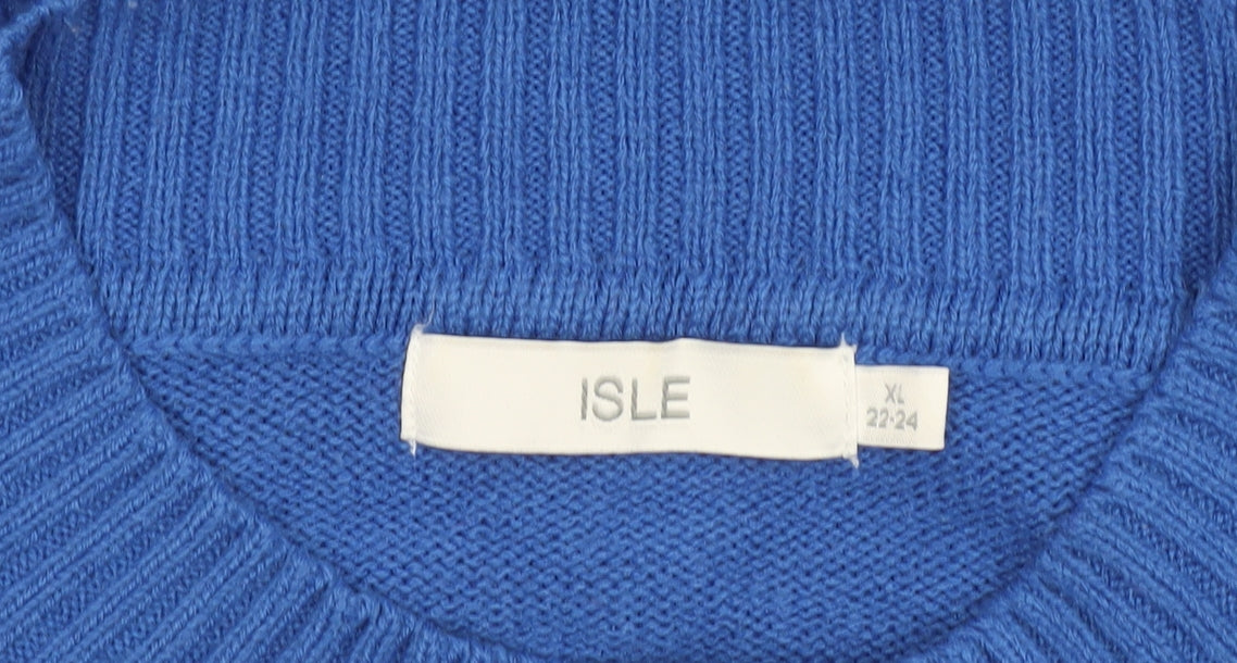 ISLE Women’s Blue Cable-Knit Mock Neck Jumper Size 22-24