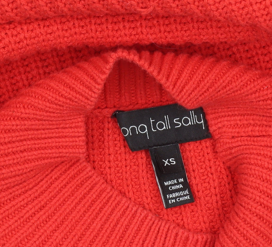 Long Tall Sally Women’s Red XS Mock Neck Chunky Knit Pullover Jumper