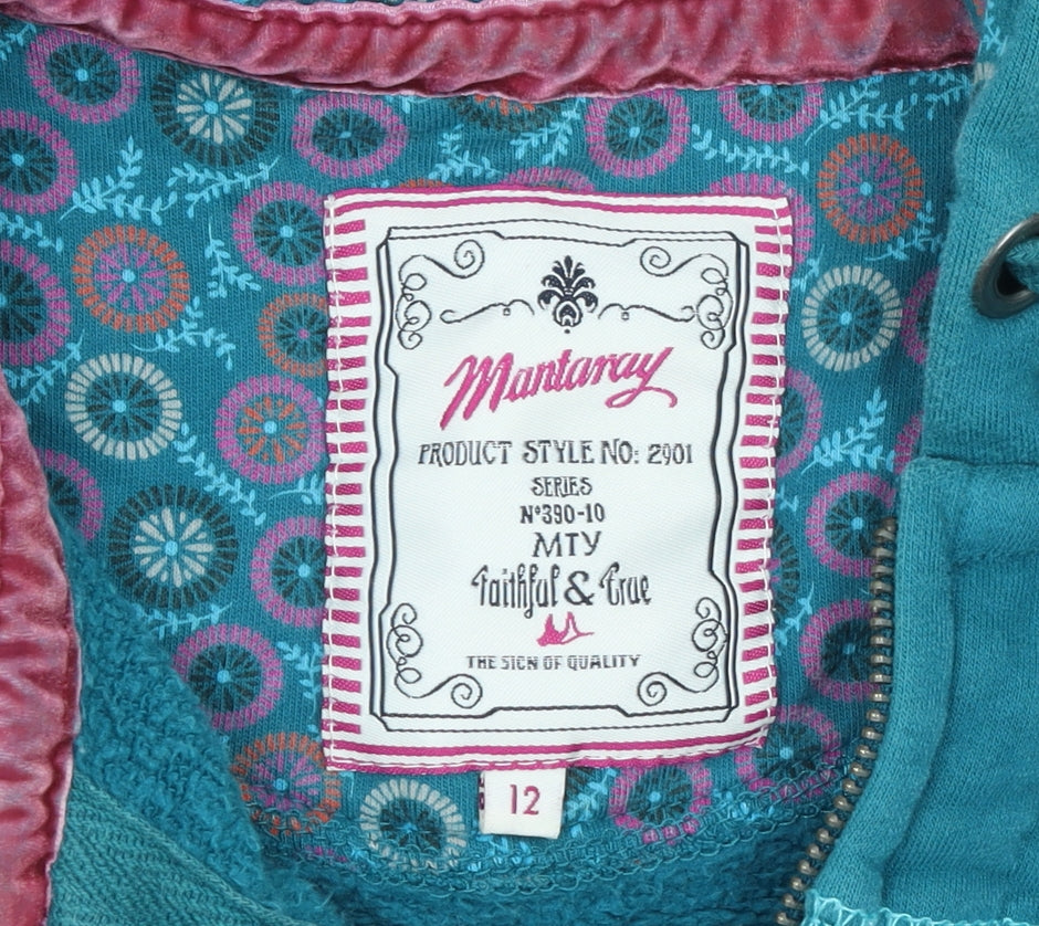 Mantaray Women’s Teal Full Zip Hoodie Size 12 Cotton Casual