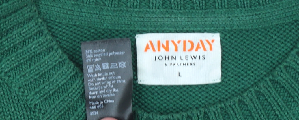 John Lewis Men’s Green Cotton Blend Crew Neck Jumper L