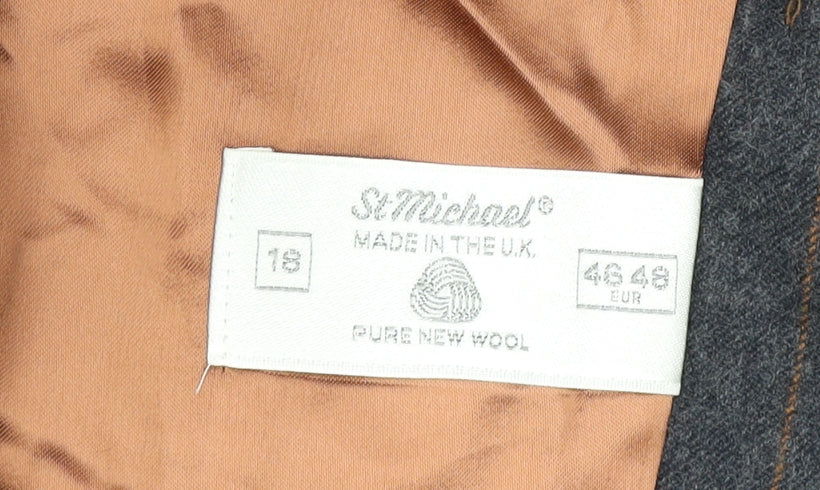 Marks and Spencer Women Grey Pinstripe Wool Blazer Size 18 Classic Fit