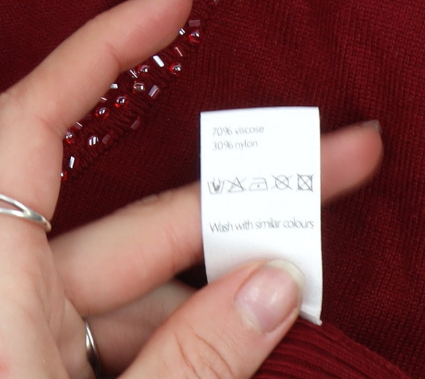 John Lewis Women Red Beaded Long Sleeve Pullover Sweater Size M