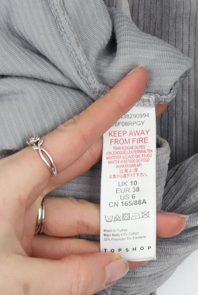 Topshop Women's Grey Ribbed Stretch Leggings Size 10