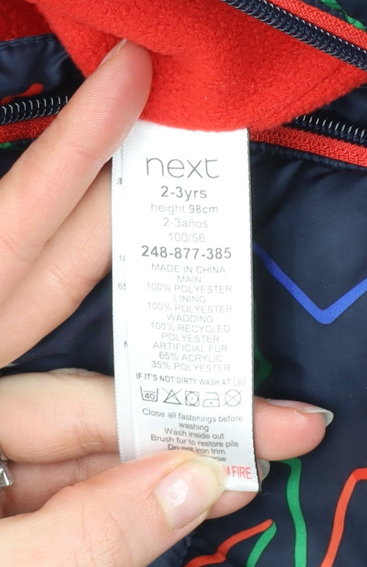 Next Boys Blue Star Print Hooded Puffer Snowsuit 2-3 Years Winter Warm