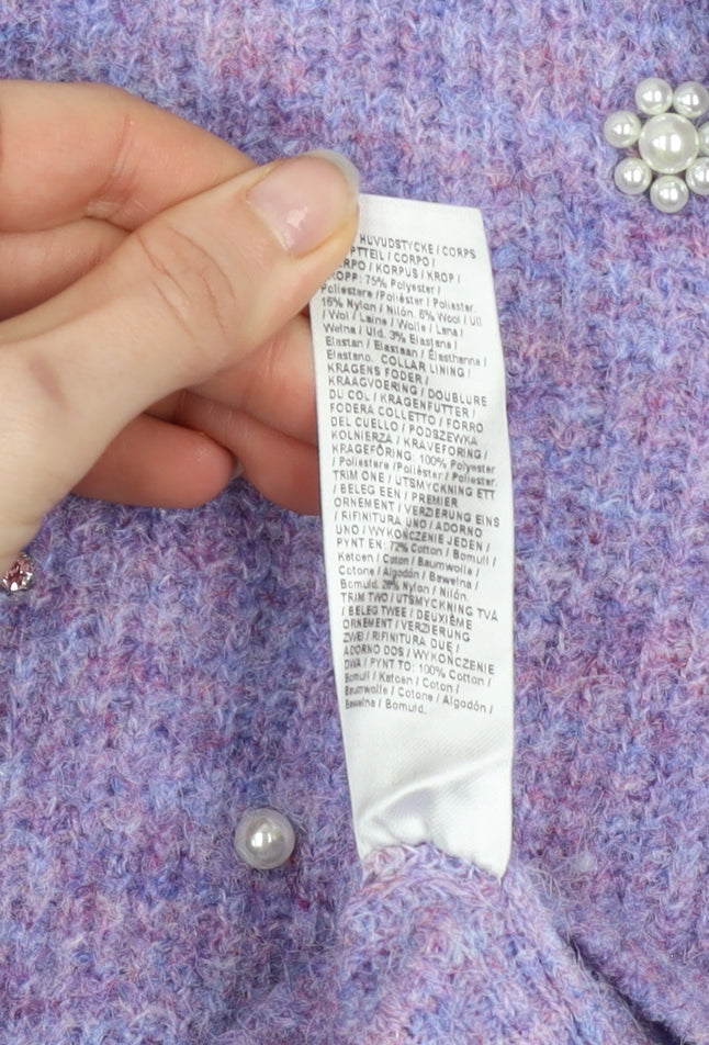 River Island Women's Purple Collar Beaded Knit Jumper Size 10