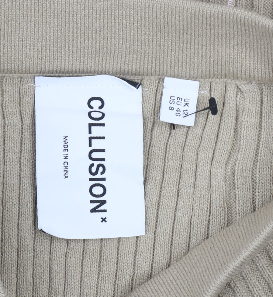 Collusion Women’s Beige Knit Ruffle Pencil Skirt Size 12