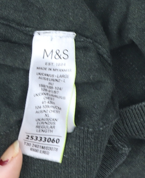 Marks and Spencer Men's Green Cotton Rich Short Sleeve Polo L