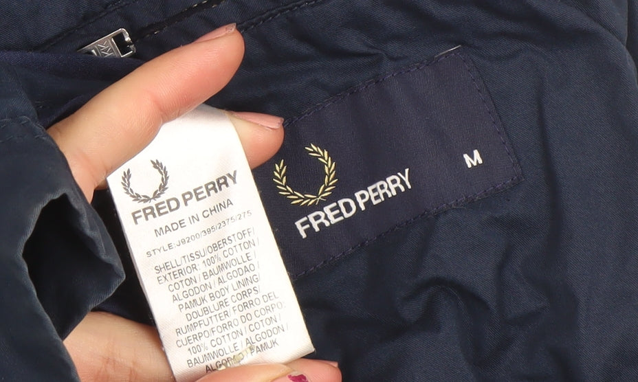 Fred Perry Men's Blue Cotton Bomber Jacket M Classic Zip Style