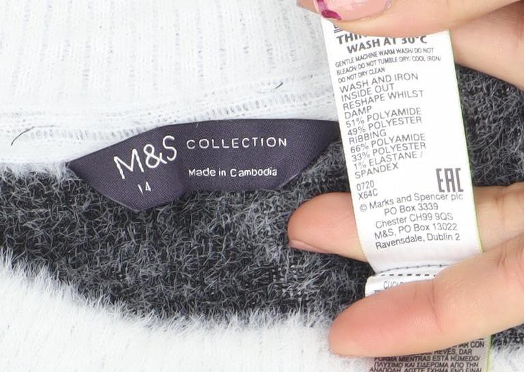 Marks and Spencer Womens White Leopard Print Jumper Size 14