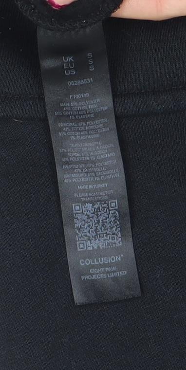 Collusion Men's Black Pullover Hoodie S Regular Fit Graphic Streetwear