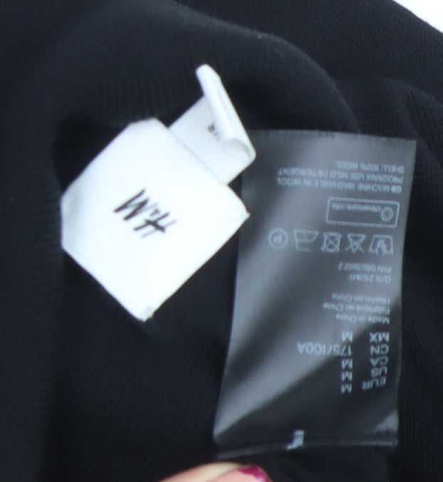 H&M Men Black Wool Roll Neck Jumper M Slim Fit Knit Pullover