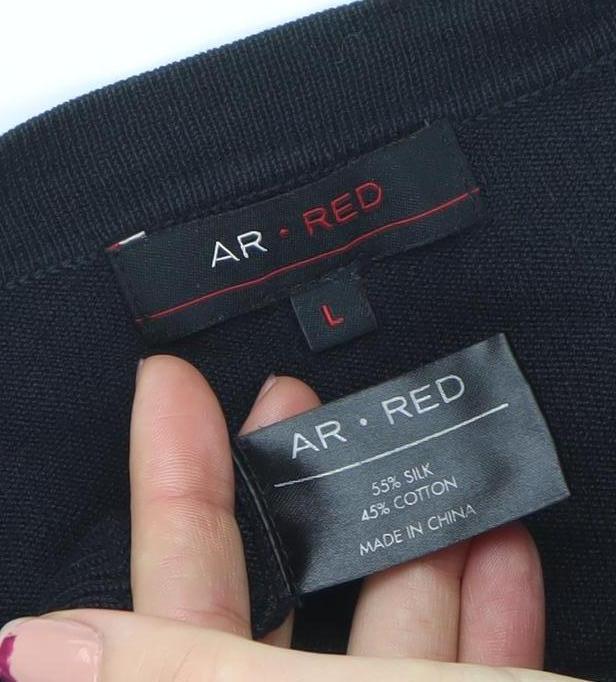 AR RED Men's Black Silk Cotton V-Neck Cardigan L