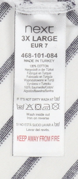 Next Men's White Striped 3XL Cotton Short Sleeve Polo Shirt