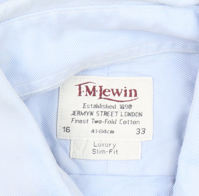 T.M. Lewin Men's Blue Slim Fit Luxury Cotton Formal Dress Shirt Size 16
