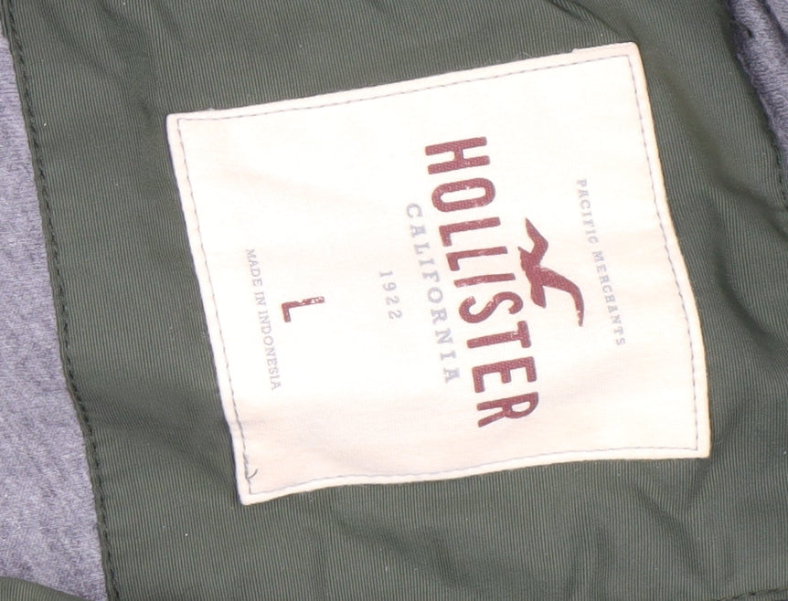 Hollister Men’s Green L Parka Jacket Hooded Lined Weathergear