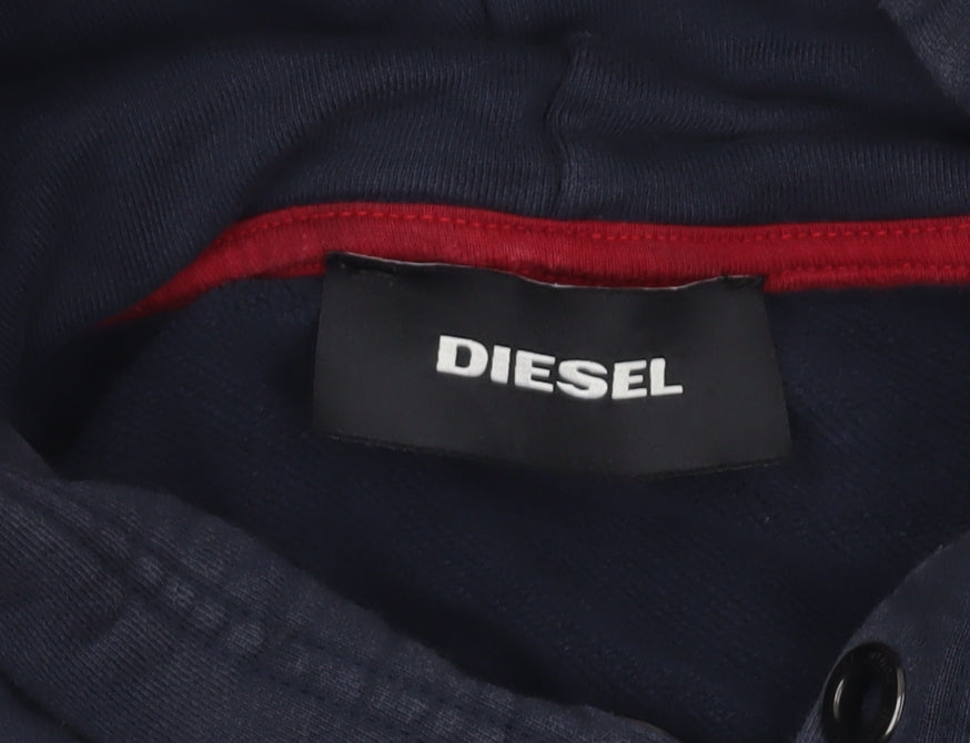 Diesel Mens Blue Pullover Hoodie L Logo Graphic Cotton Sweatshirt