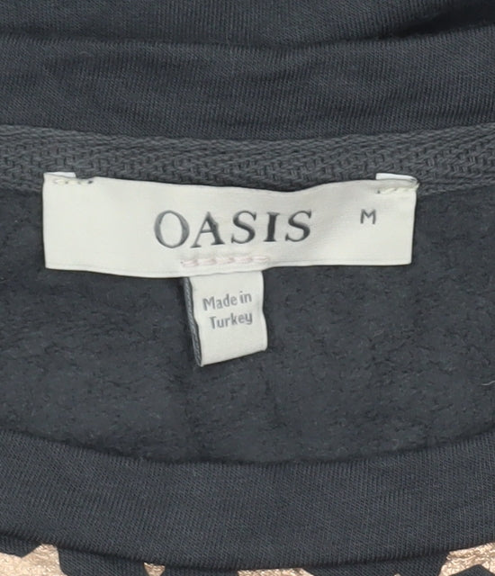 Oasis Women Black Star Embellished Pullover Sweatshirt Size M Viscose Blend