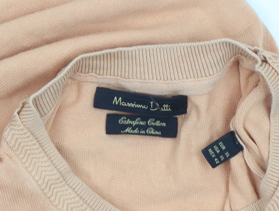 Massimo Dutti Men's Beige XL Crew Neck Cotton Pullover Jumper