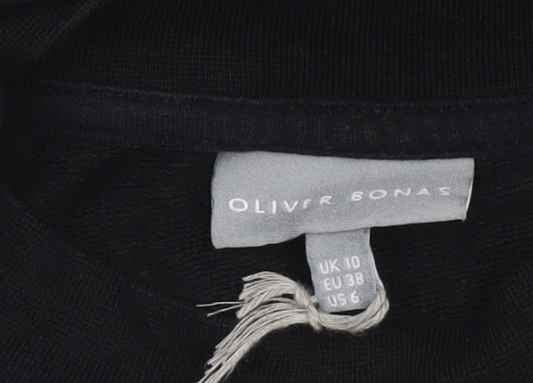 Oliver Bonas Women Black Glitter Stripe Cotton Sweatshirt Size 10