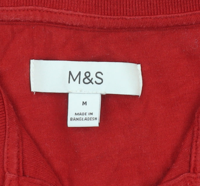 Marks and Spencer Men's Red Striped Cotton Polo Shirt M