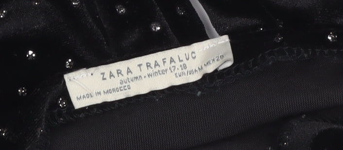 Zara Trafaluc Black Velvet Long Sleeve Bodysuit Women M Sparkle Detail