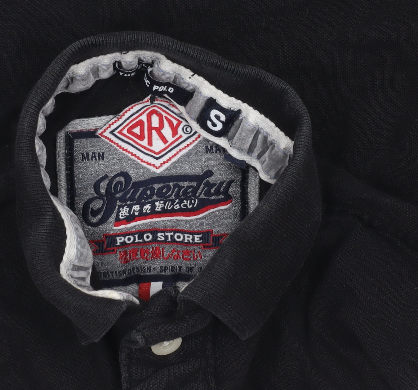 Superdry Mens Black Long Sleeve Cotton Polo Shirt Size S