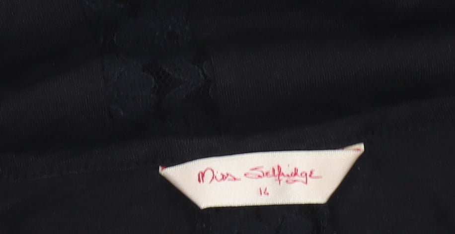 Miss Selfridge Womens Black Lace Long Sleeve Cotton Blouse Size 14