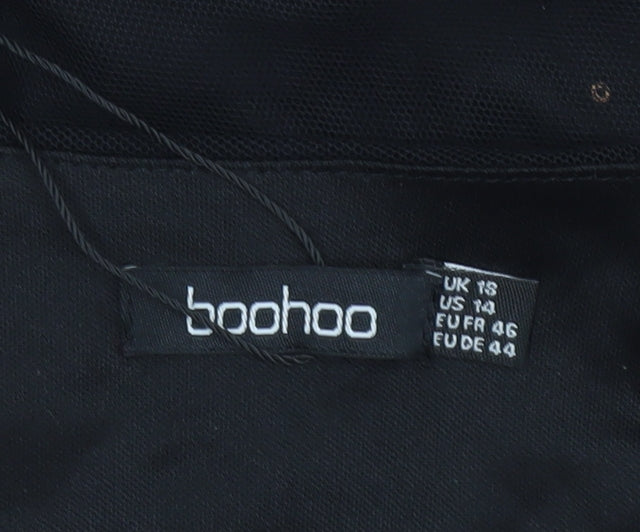 Boohoo Women Black & Gold Sequin Lace Long Sleeve Bodysuit UK 18