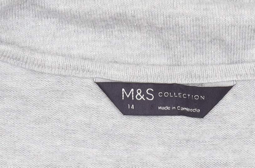 Marks and Spencer Womens Grey V-Neck Glitter Knit Jumper Size 14