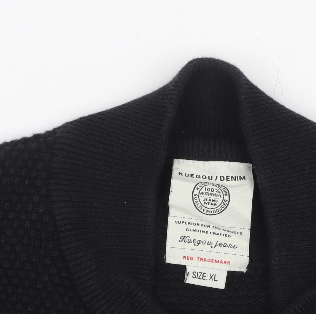 Kuegou Jeans Men’s Black Knit Bomber Jacket XL Zip Up Casual
