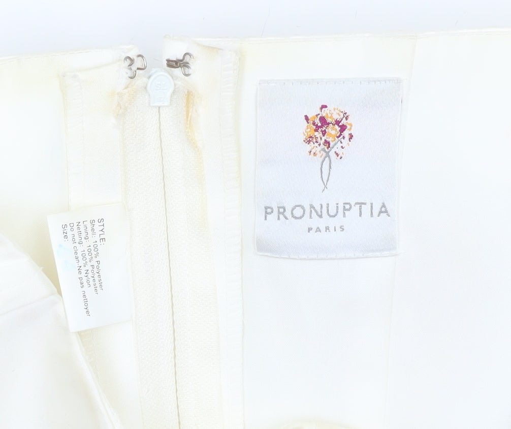 Pronuptia Paris Women’s Ivory Floral Embroidered Satin Strapless Top Size 10