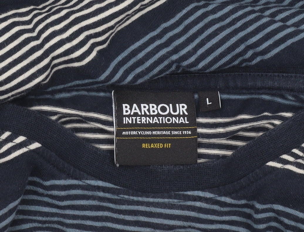 Barbour International Men's Blue Striped Relaxed Fit Cotton T-Shirt L