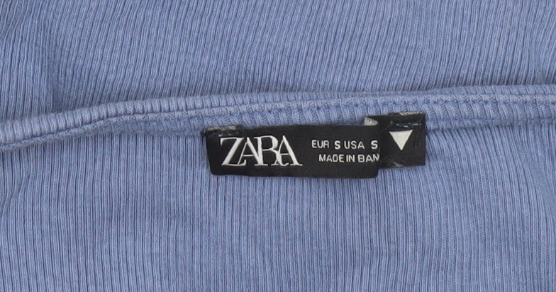 Zara Women Blue Cropped Long Sleeve Drawstring Top Size 8