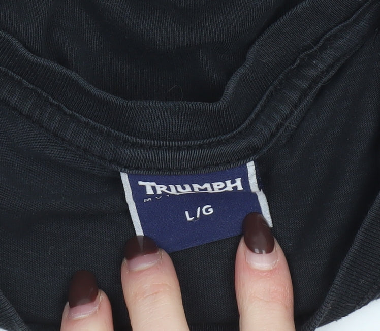 Triumph Men's Black Cotton Graphic T-Shirt - Size L