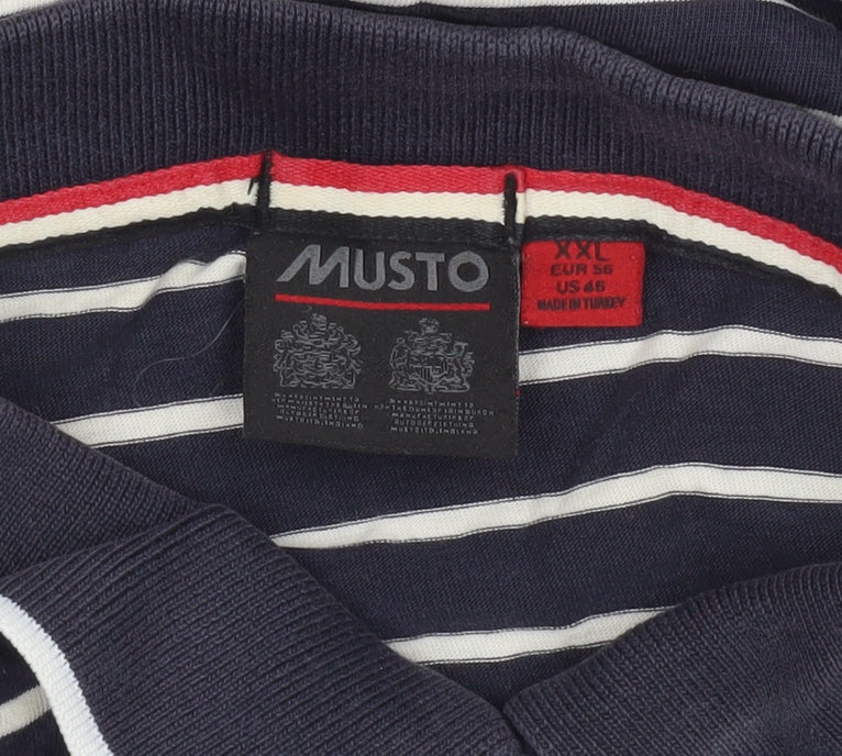 Musto Men’s Blue Striped Cotton Polo Shirt 2XL Regular Fit
