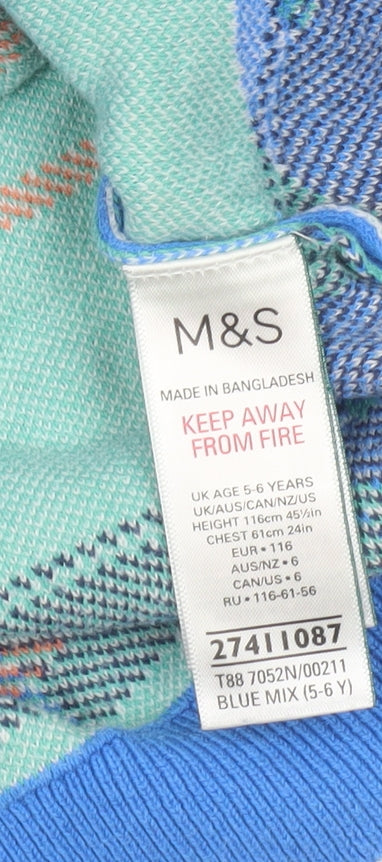 Marks and Spencer Boys Blue Dinosaur ROAR Cotton Jumper 5-6 Years