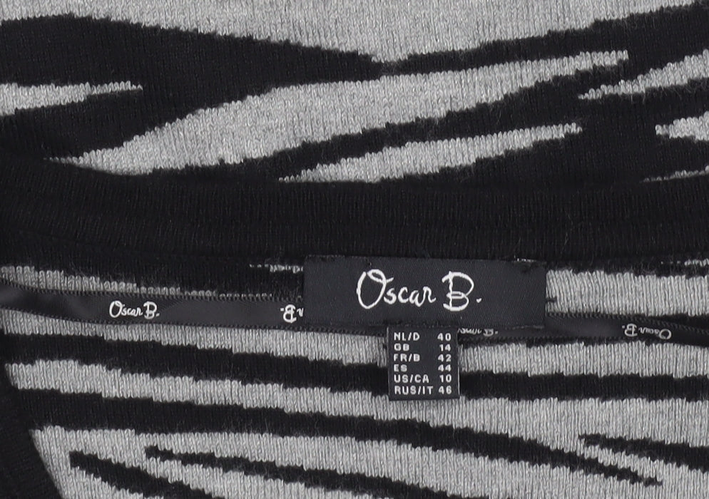 Oscar B. Women Black Zebra Print Full Zip Cardigan Size 14