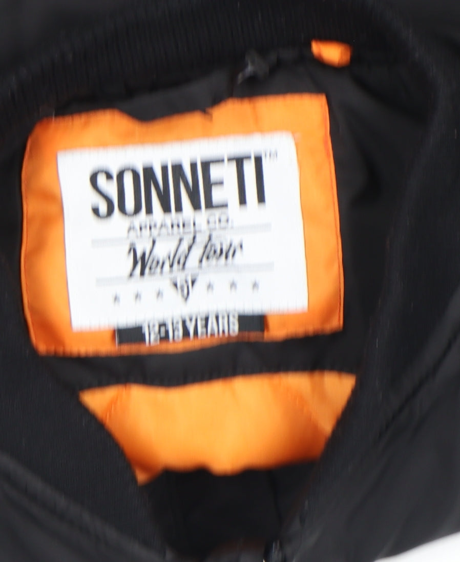 Sonneti Boys Black Bomber Jacket 12-13 Years Lined Zip Pockets Polyester