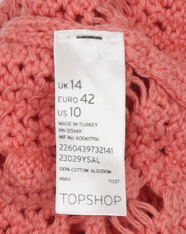 Topshop Women’s Pink Crochet Button Cardigan Size 14 Cotton Knit