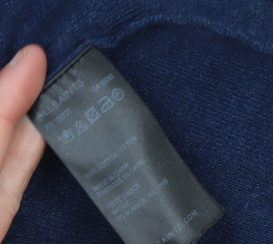 AllSaints Men’s Blue Cotton V-Neck Pullover Jumper Size L