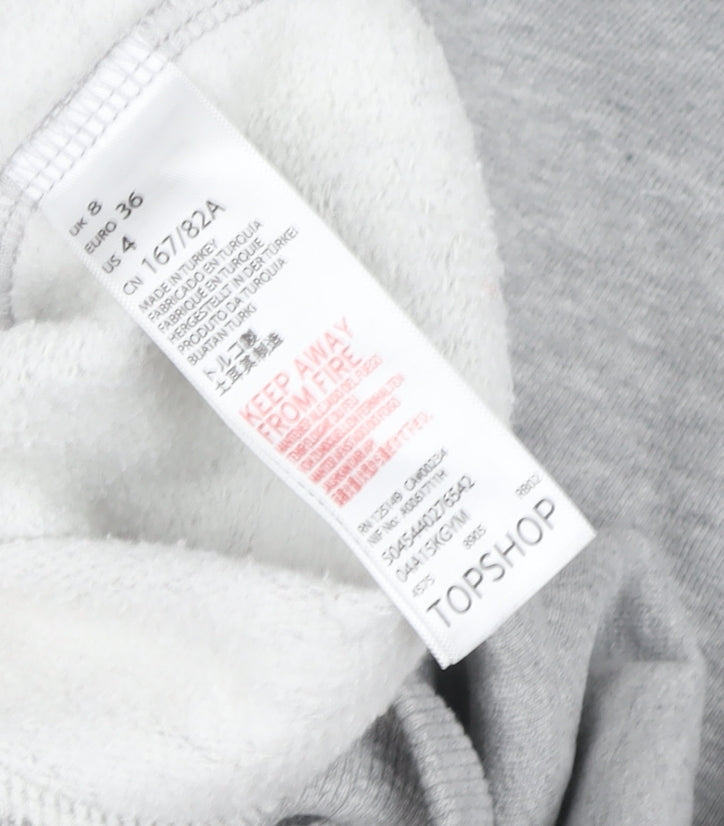 Topshop Women Grey New York Cropped Hoodie Size 8 Cotton Blend