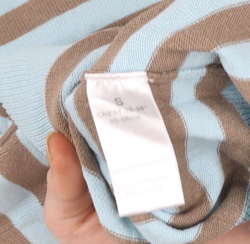 Topman Men's Brown Blue Striped Pullover Sweatshirt Size S