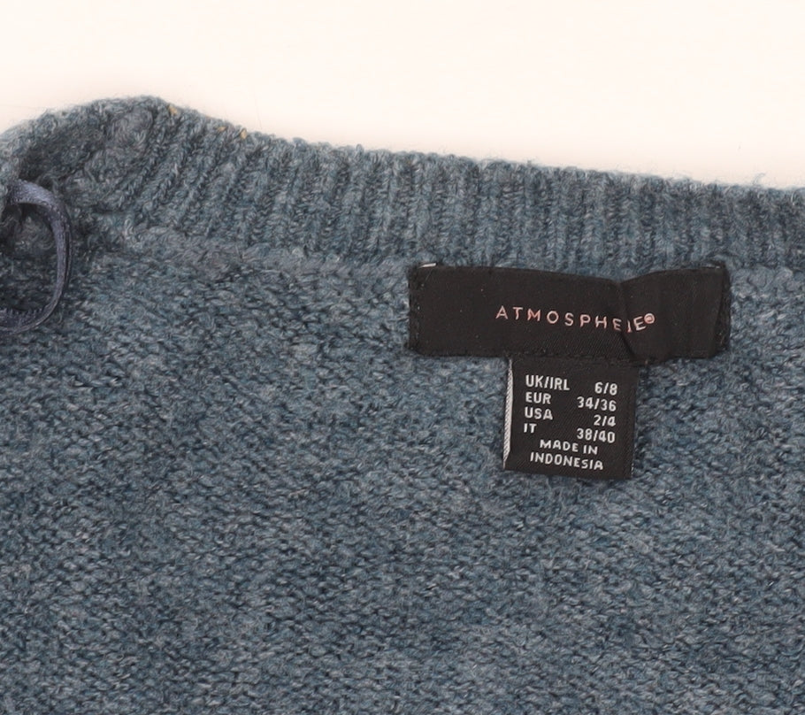 Atmosphere Women's Blue Striped Knit Long Sleeve Open Cardigan Size 6
