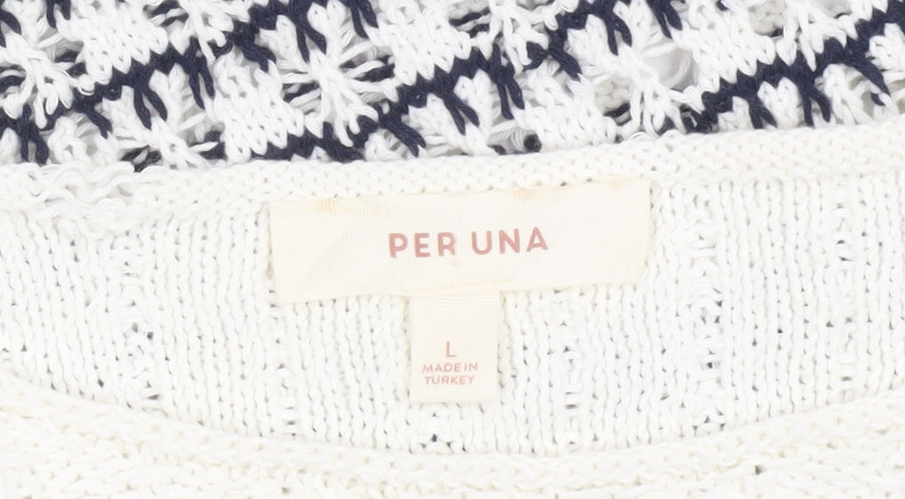 Marks and Spencer Per Una Women’s Ivory Navy Striped Knit Short Sleeve Jumper L